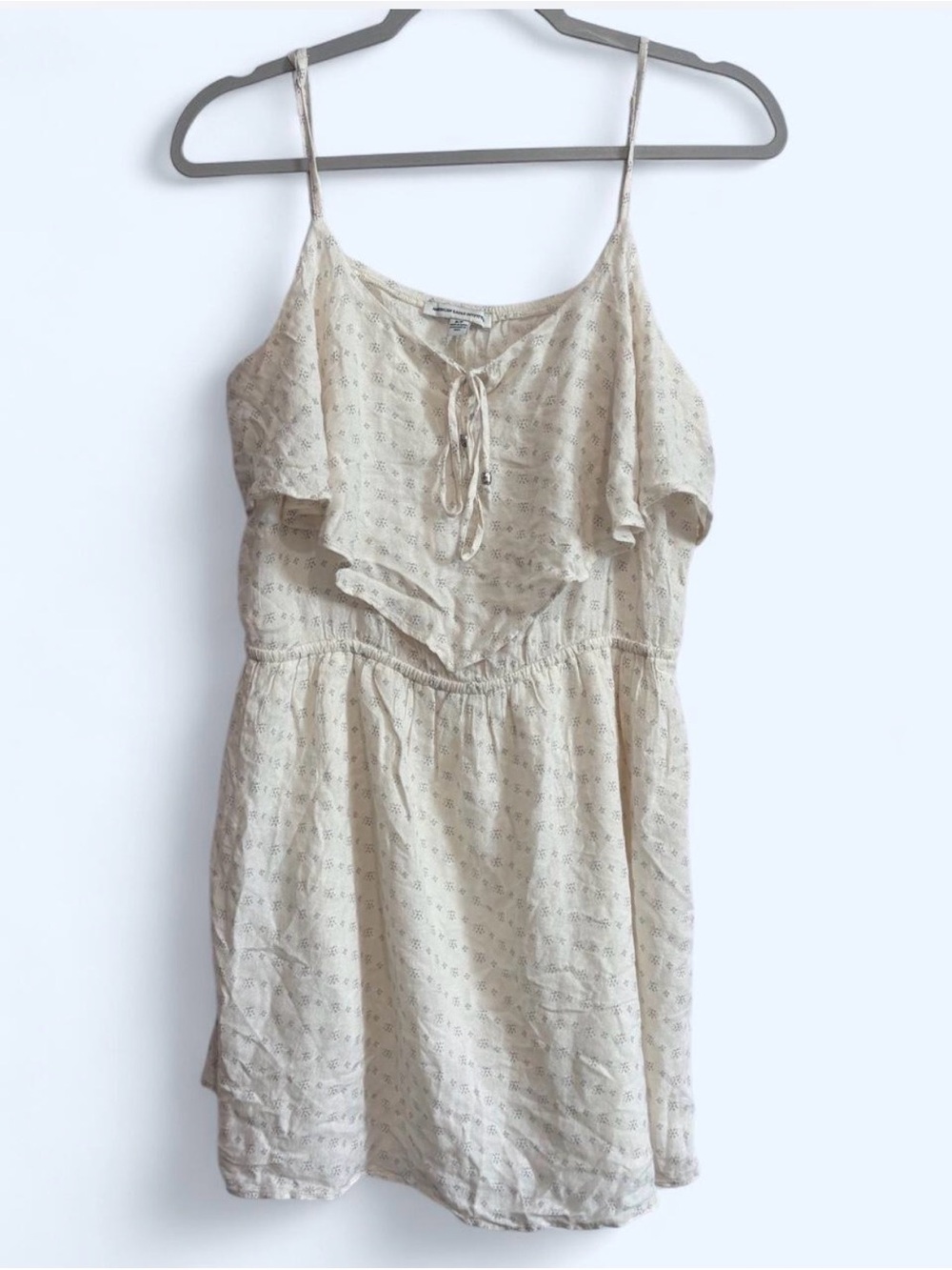 American Eagle Outfitters Cream Floral-Print Ruffle Mini Dress